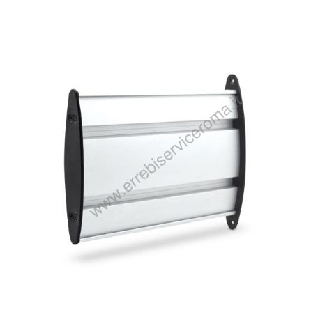 Targa fuori porta a bandiera colore silver profilo unico da cm.15 tappi laterali neri RBTB2